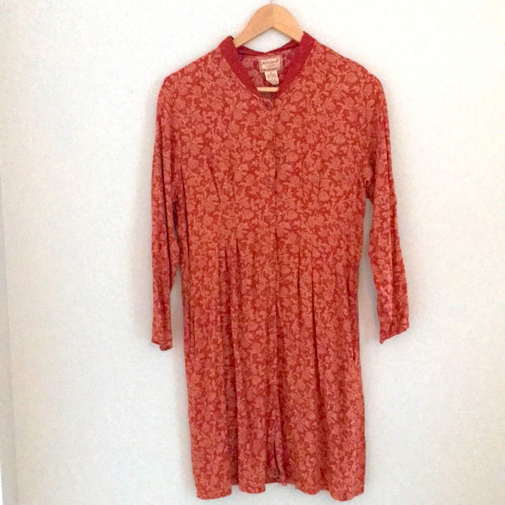 April Cornell bohemian short dress with vine print and embroidered collar